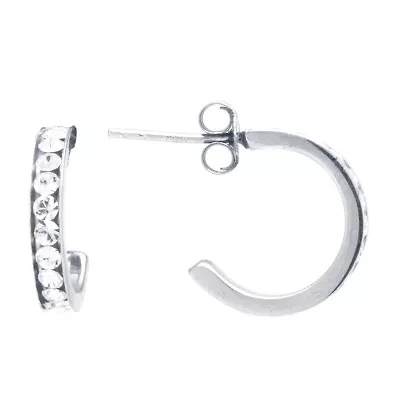 Silver Treasures Womens Crystal Sterling 15mm Hoop Earrings