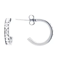Silver Treasures Womens Crystal Sterling 15mm Hoop Earrings