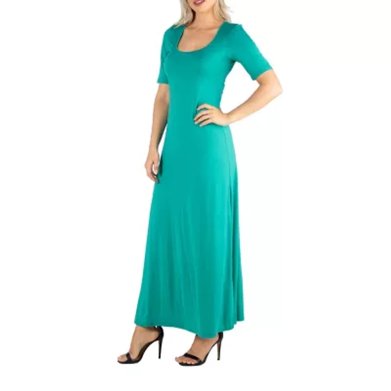 24/7 Comfort Apparel Casual Maxi Dress With Short Sleeves