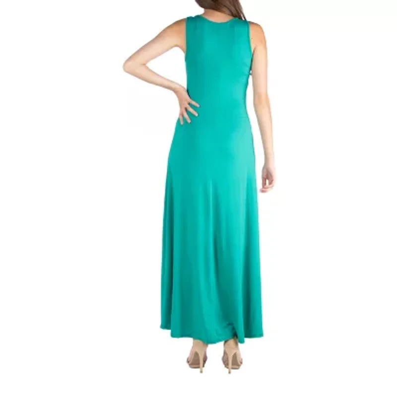 24/7 Comfort Apparel Slim Fit A Line Sleeveless Maxi Dress