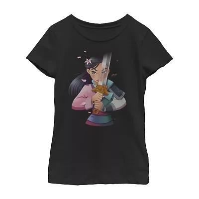 Disney Little & Big Girls Mulan Portrait Crew Neck Short Sleeve Graphic T-Shirt