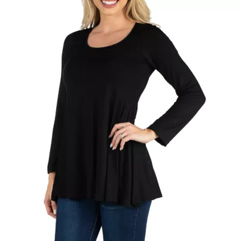 24/7 Comfort Apparel Long Sleeve Solid Flared Tunic Top