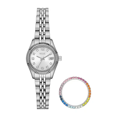 Relic By Fossil Keira Womens Crystal Accent Silver Tone Stainless Steel 2-pc. Watch Boxed Set Zr12613set