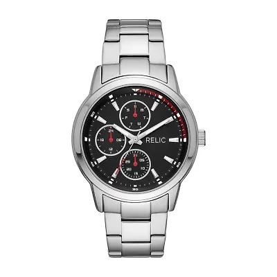 Relic By Fossil Kaden Mens Multi-Function Silver Tone Stainless Steel Bracelet Watch Zr12622