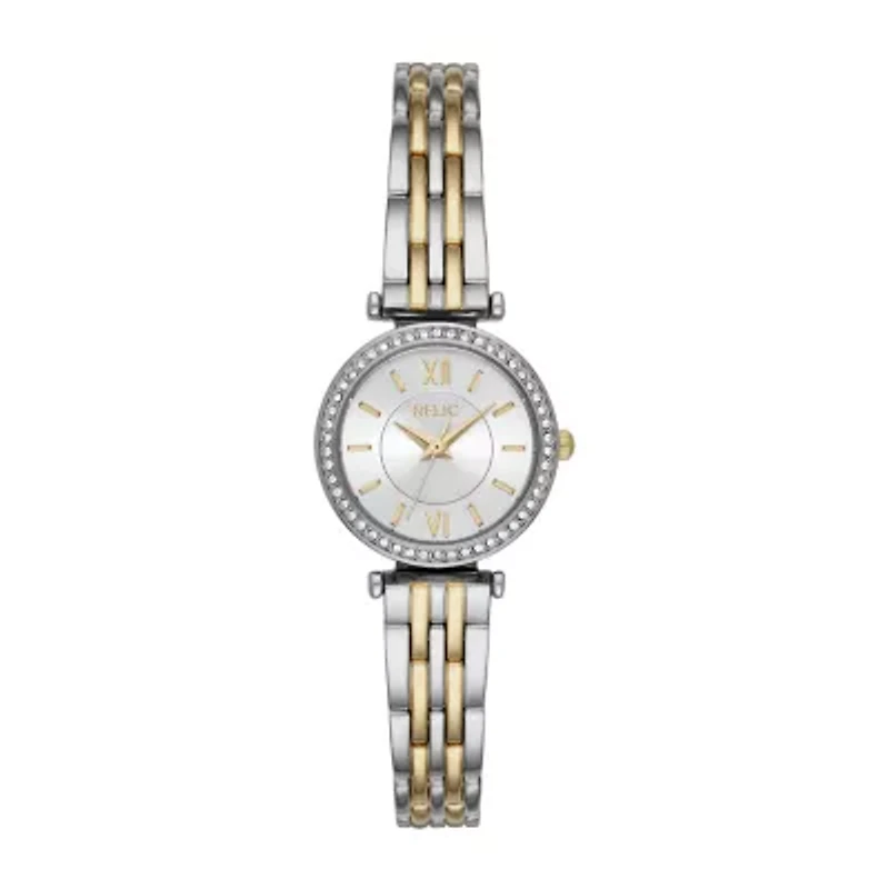 Relic By Fossil Kimberly Womens Crystal Accent Two Tone Bracelet Watch Zr34593