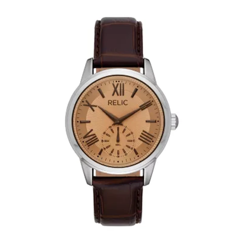 Relic By Fossil Myles Mens Brown Leather Strap Watch Zr77325