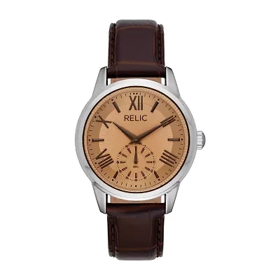 Relic By Fossil Myles Mens Brown Leather Strap Watch Zr77325