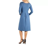 24/7 Comfort Apparel Midi Length Fit And Flare Pocket Dress