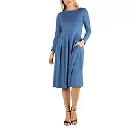 24/7 Comfort Apparel Midi Length Fit And Flare Pocket Dress