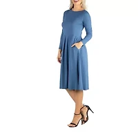 24/7 Comfort Apparel Midi Length Fit And Flare Pocket Dress