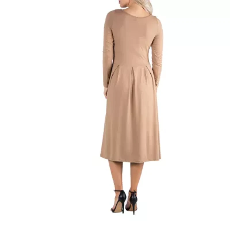 24/7 Comfort Apparel Midi Length Fit And Flare Pocket Dress