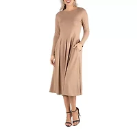 24/7 Comfort Apparel Midi Length Fit And Flare Pocket Dress