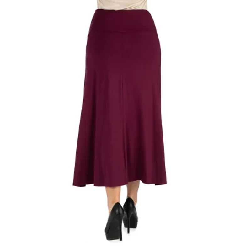 24/7 Comfort Apparel Elastic Waist Solid Maxi Skirt