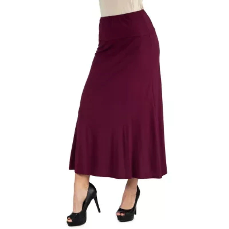 24/7 Comfort Apparel Elastic Waist Solid Maxi Skirt