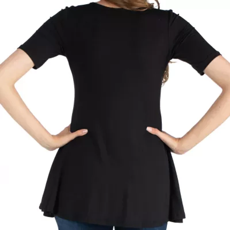 24/7 Comfort Apparel Short Sleeve Tunic Top with Buttons