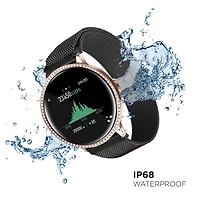 iTouch Sport 3 Special Edition for Women: Rose Gold Crystal Case with Black Mesh Strap Smartwatch (45mm) 500018R-51-C02