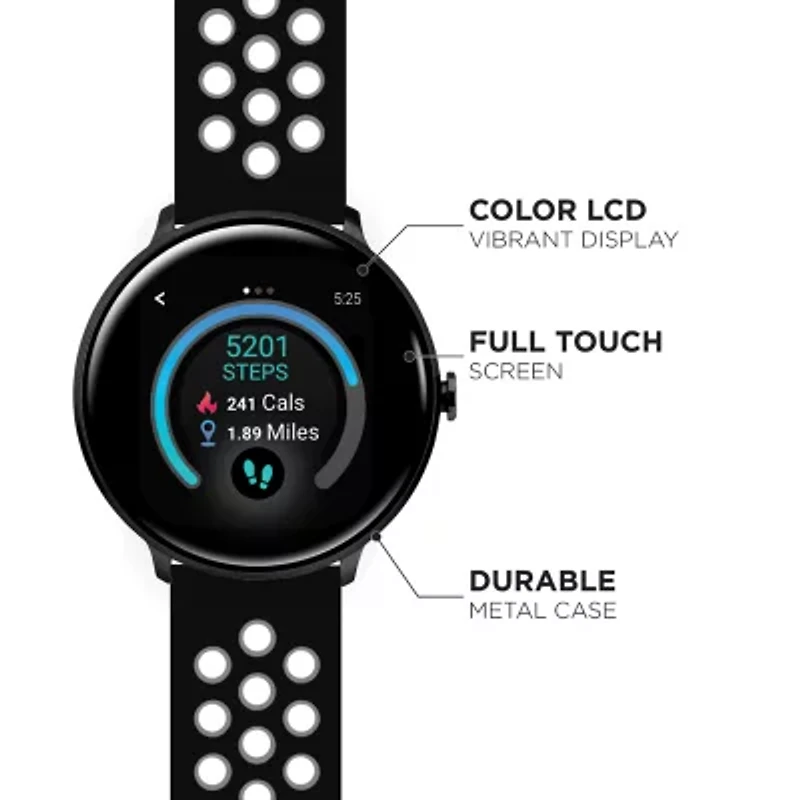 iTouch Sport 3 for Men: Black Case with Black/Gray Perforated Strap Smartwatch (45mm) 500013B-51-G04