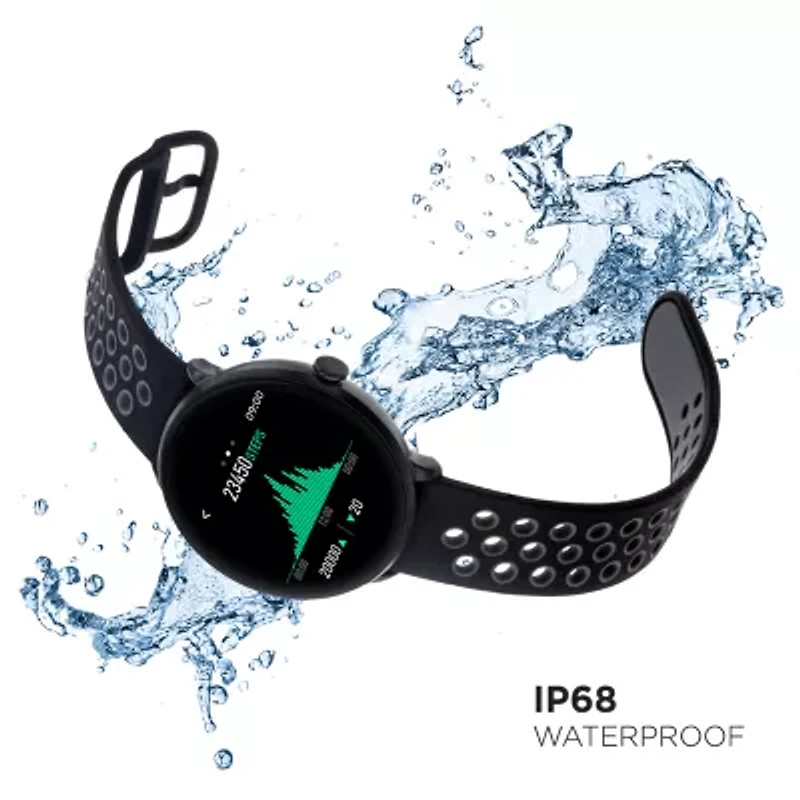 iTouch Sport 3 for Men: Black Case with Black/Gray Perforated Strap Smartwatch (45mm) 500013B-51-G04