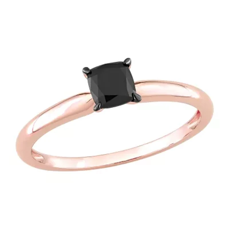 Midnight Black Womens 1/2 CT. Natural Diamond 14K Rose Gold Cushion Solitaire Engagement Ring