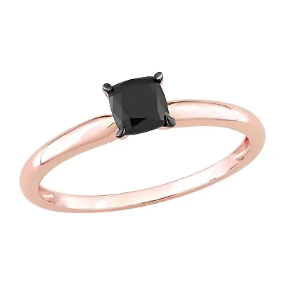Midnight Black Womens 1/2 CT. Natural Diamond 14K Rose Gold Cushion Solitaire Engagement Ring