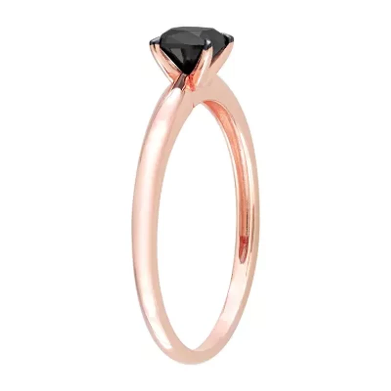 Midnight Black Womens 1/2 CT. Natural Diamond 14K Rose Gold Cushion Solitaire Engagement Ring