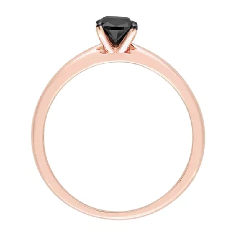 Midnight Black Womens 1/2 CT. Natural Diamond 14K Rose Gold Cushion Solitaire Engagement Ring