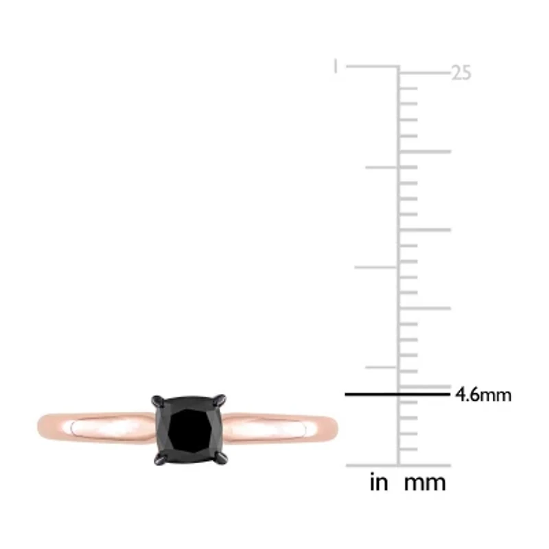 Midnight Black Womens 1/2 CT. Natural Diamond 14K Rose Gold Cushion Solitaire Engagement Ring