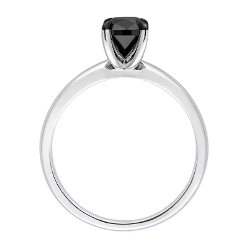 Midnight Black Womens 1 CT. Natural Diamond 14K Gold Cushion Solitaire Engagement Ring