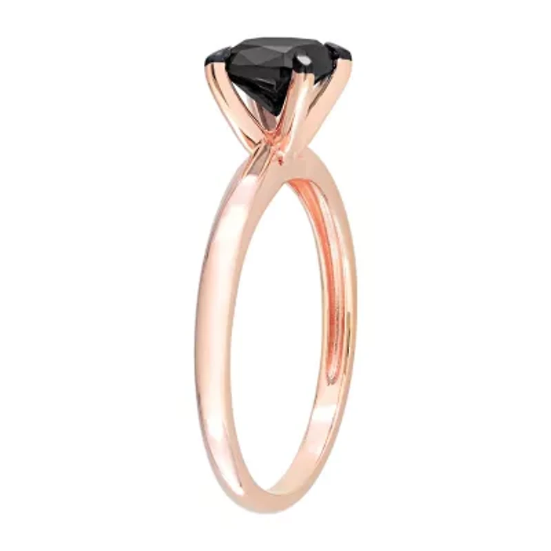 Midnight Black Womens 1 CT. Natural Diamond 14K Rose Gold Cushion Solitaire Engagement Ring