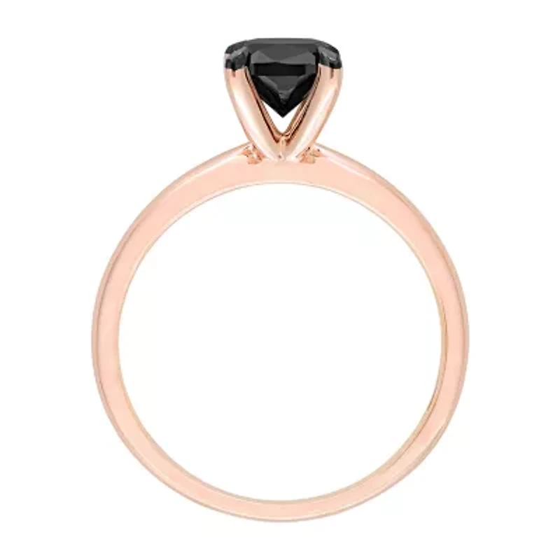 Midnight Black Womens 1 CT. Natural Diamond 14K Rose Gold Cushion Solitaire Engagement Ring