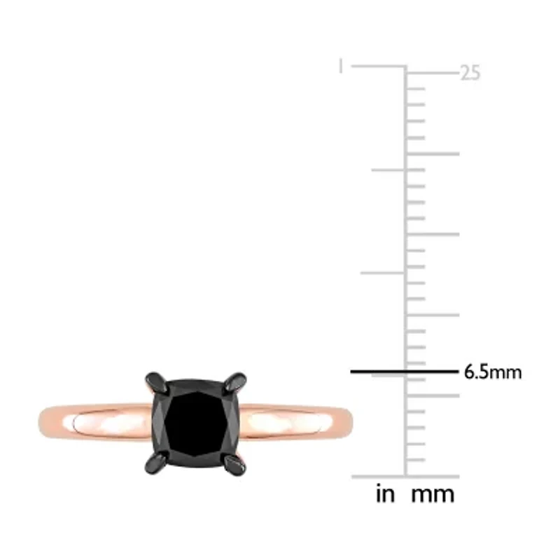 Midnight Black Womens 1 CT. Natural Diamond 14K Rose Gold Cushion Solitaire Engagement Ring