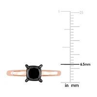 Midnight Black Womens 1 CT. Natural Diamond 14K Rose Gold Cushion Solitaire Engagement Ring