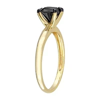 Womens 1 CT. Natural Black Diamond 14K Gold Cushion Solitaire Engagement Ring
