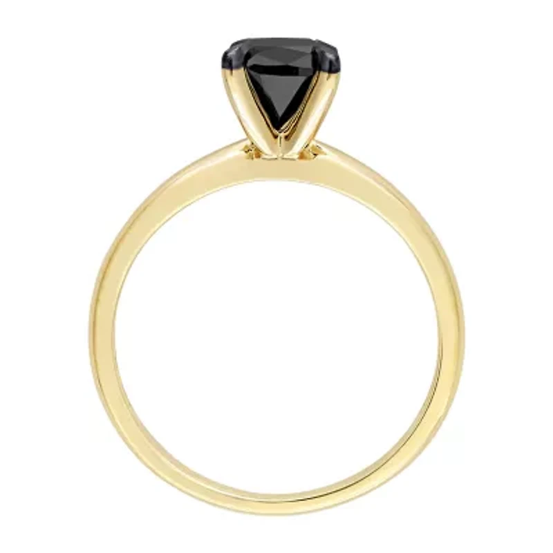 Womens 1 CT. Natural Black Diamond 14K Gold Cushion Solitaire Engagement Ring