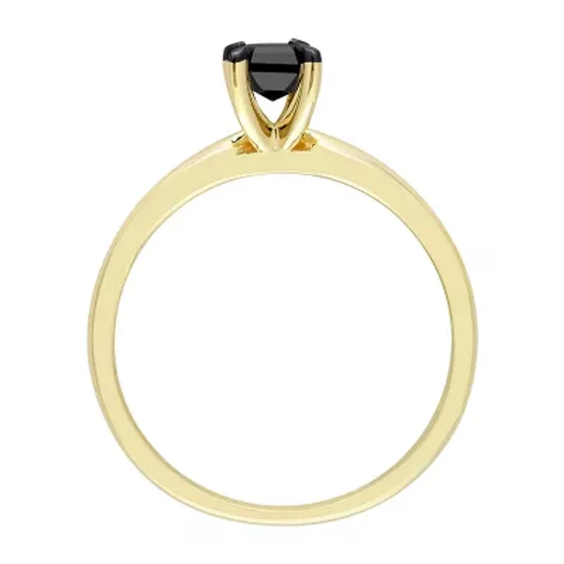 Midnight Black Womens 1/ CT. Natural Diamond 14K Gold Solitaire Engagement Ring