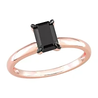 Midnight Black Womens 1 CT. Natural Diamond 14K Rose Gold Solitaire Engagement Ring