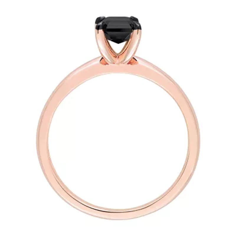 Midnight Black Womens 1 CT. Natural Diamond 14K Rose Gold Solitaire Engagement Ring