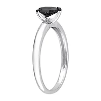Midnight Black Womens 1/2 CT. Natural Diamond 14K White Gold Pear Solitaire Engagement Ring