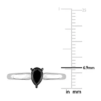 Midnight Black Womens 1/2 CT. Natural Diamond 14K White Gold Pear Solitaire Engagement Ring