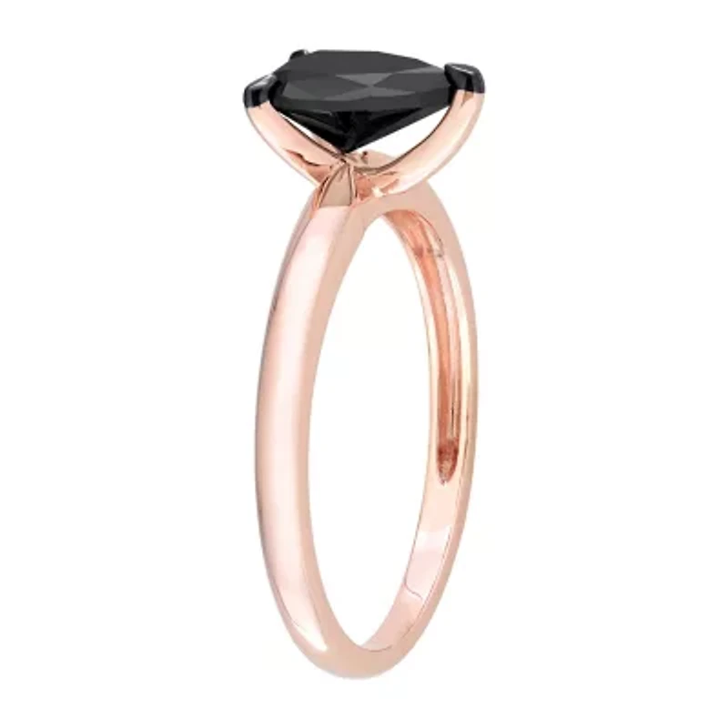 Midnight Black Womens 1 CT. Natural Diamond 14K Rose Gold Pear Solitaire Engagement Ring