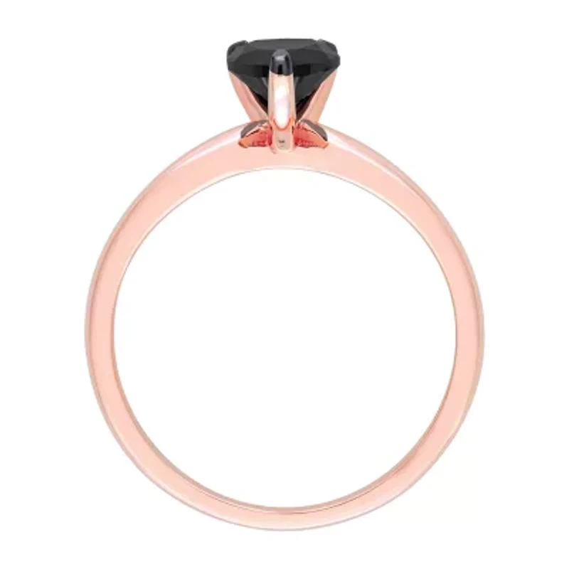 Midnight Black Womens 1 CT. Natural Diamond 14K Rose Gold Pear Solitaire Engagement Ring