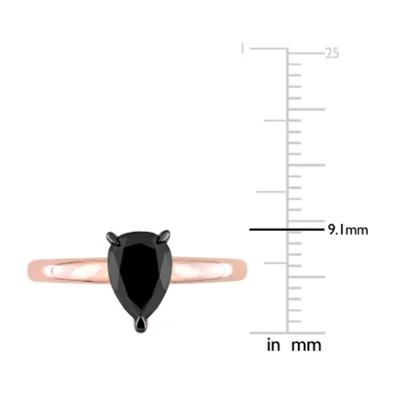 Midnight Black Womens 1 CT. Natural Diamond 14K Rose Gold Pear Solitaire Engagement Ring