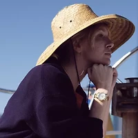 Bulova Marine Star Womens Diamond Accent Gold Tone Stainless Steel Bracelet Watch 98r294