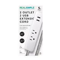 Real Simple 2 USB/2 Outlet 5 Foot Extension Cord