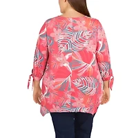 Larky Lark Womens Round Neck 3/4 Sleeve Stretch Fabric Plus T-Shirt