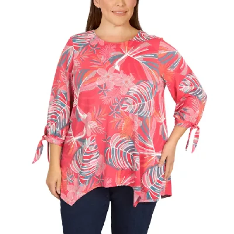 Larky Lark Womens Round Neck 3/4 Sleeve Stretch Fabric Plus T-Shirt
