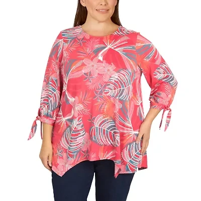 Larky Lark Womens Round Neck 3/4 Sleeve Stretch Fabric Plus T-Shirt