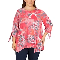 Larky Lark Womens Round Neck 3/4 Sleeve Stretch Fabric Plus T-Shirt