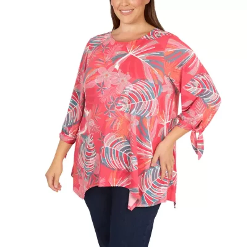 Larky Lark Womens Round Neck 3/4 Sleeve Stretch Fabric Plus T-Shirt