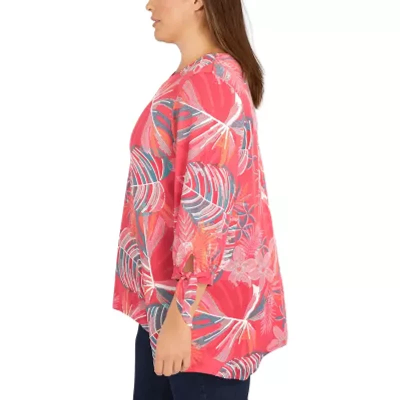 Larky Lark Womens Round Neck 3/4 Sleeve Stretch Fabric Plus T-Shirt